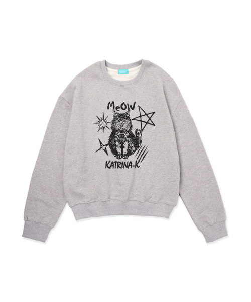 KATRINA K(カトリーナケイ)の「ミヤウスターキャットクロップマンツーマンスウェットシャツTシャツ-メランジグレー(スウェット・レディース・グレー・FREE)」の1枚目の写真