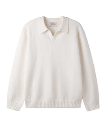 BLACKBROWN（ブラックブラウン）の「ウールブレンドオープンカラーセーター[アイボリー]（ポロシャツ）」