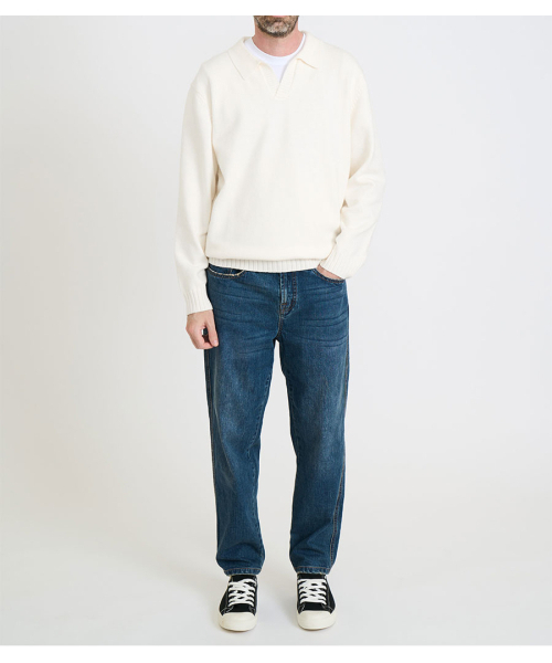 BLACKBROWN（ブラックブラウン）の「ウールブレンドオープンカラーセーター[アイボリー]（ポロシャツ・メンズ・その他・MEDIUM/LARGE/X-LARGE）」の4枚目の写真