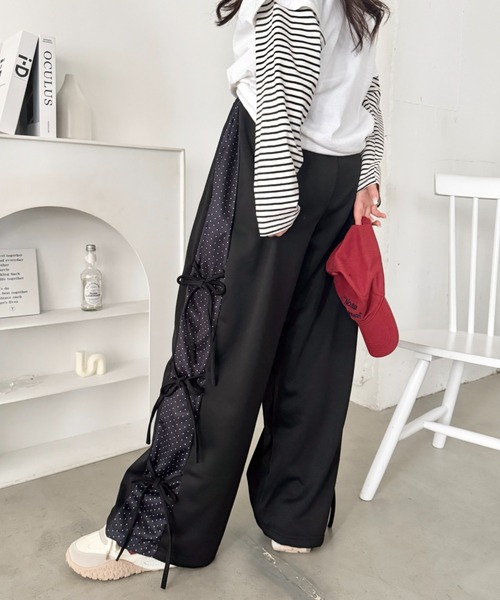 SOLLON.（ソルロン）の「ドットリボンスウェットパンツ（スウェットパンツ・レディース・ブラック/グレー/ライトブルー・FREE）」の2枚目の写真