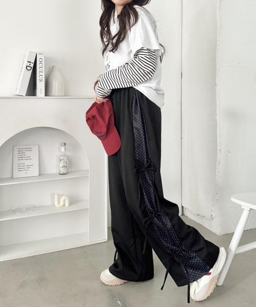 SOLLON.（ソルロン）の「ドットリボンスウェットパンツ（スウェットパンツ・レディース・ブラック/グレー/ライトブルー・FREE）」の18枚目の写真