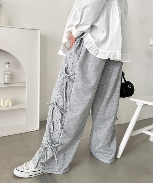 SOLLON.（ソルロン）の「ドットリボンスウェットパンツ（スウェットパンツ・レディース・ブラック/グレー/ライトブルー・FREE）」の7枚目の写真