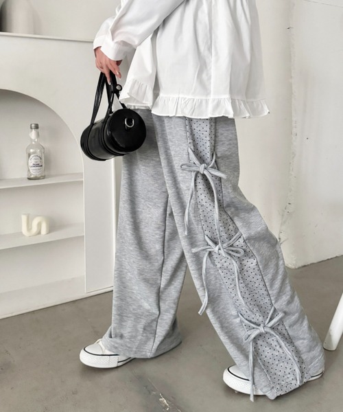 SOLLON.（ソルロン）の「ドットリボンスウェットパンツ（スウェットパンツ・レディース・ブラック/グレー/ライトブルー・FREE）」の6枚目の写真
