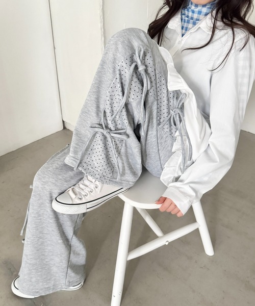 SOLLON.（ソルロン）の「ドットリボンスウェットパンツ（スウェットパンツ・レディース・ブラック/グレー/ライトブルー・FREE）」の4枚目の写真