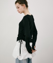 idem | drawstring sheer long sleeve tops/サイドドロストシアートップス(Tシャツ/カットソー)