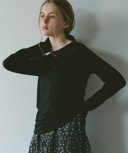 idem（イデム）の「drawstring sheer long sleeve tops／サイドドロストシアートップス（Tシャツ/カットソー・レディース・グレー/オフホワイト/ブラック/ピンク・FREE）」の5枚目の写真