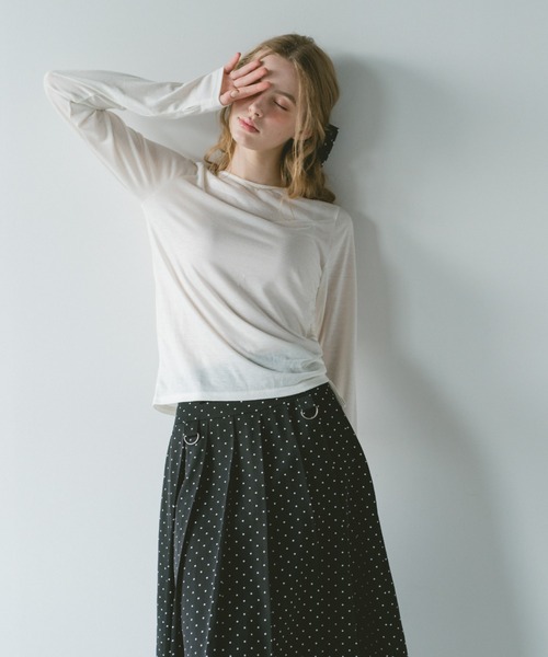 idem（イデム）の「drawstring sheer long sleeve tops／サイドドロストシアートップス（Tシャツ/カットソー・レディース・グレー/オフホワイト/ブラック/ピンク・FREE）」の15枚目の写真