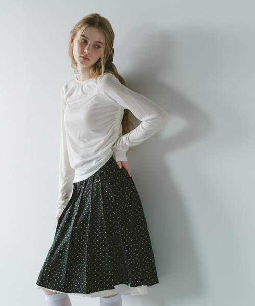 idem（イデム）の「drawstring sheer long sleeve tops／サイドドロストシアートップス（Tシャツ/カットソー・レディース・グレー/オフホワイト/ブラック/ピンク・FREE）」の16枚目の写真