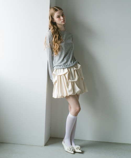 idem（イデム）の「drawstring sheer long sleeve tops／サイドドロストシアートップス（Tシャツ/カットソー・レディース・グレー/オフホワイト/ブラック/ピンク・FREE）」の18枚目の写真