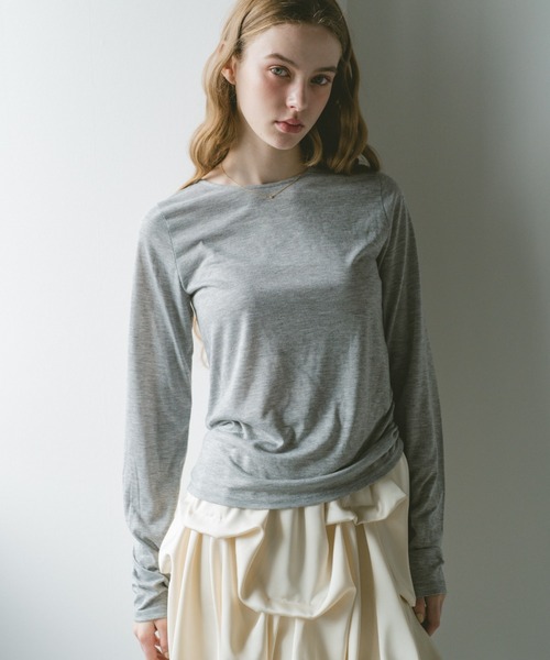 idem（イデム）の「drawstring sheer long sleeve tops／サイドドロストシアートップス（Tシャツ/カットソー・レディース・グレー/オフホワイト/ブラック/ピンク・FREE）」の20枚目の写真