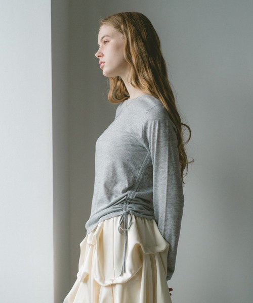 idem（イデム）の「drawstring sheer long sleeve tops／サイドドロストシアートップス（Tシャツ/カットソー・レディース・グレー/オフホワイト/ブラック/ピンク・FREE）」の21枚目の写真