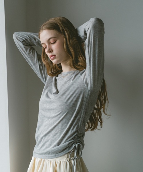 idem（イデム）の「drawstring sheer long sleeve tops／サイドドロストシアートップス（Tシャツ/カットソー・レディース・グレー/オフホワイト/ブラック/ピンク・FREE）」の22枚目の写真