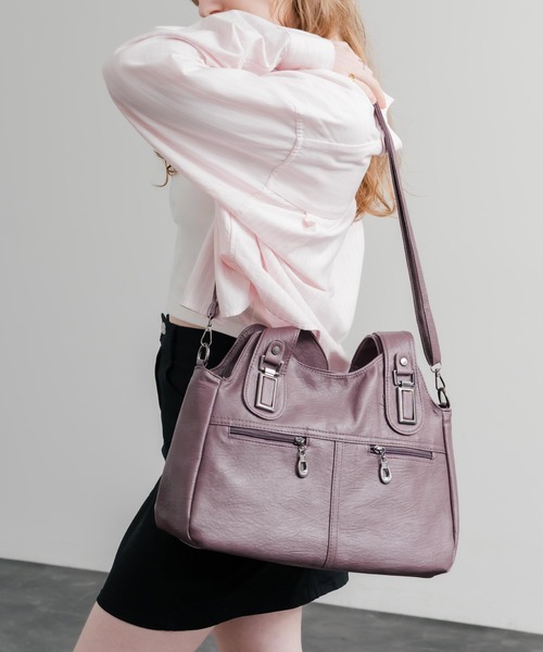 Rocky Monroe（ロッキーモンロー）の「2WAY PUレザーショルダーバッグ/トートバッグ（ショルダーバッグ・メンズ・ブラック/グレイッシュベージュ/ブルー/ブラウン/ワイン/パープル・FREE）」の5枚目の写真