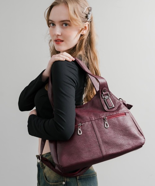 Rocky Monroe（ロッキーモンロー）の「2WAY PUレザーショルダーバッグ/トートバッグ（ショルダーバッグ・メンズ・ブラック/グレイッシュベージュ/ブルー/ブラウン/ワイン/パープル・FREE）」の6枚目の写真