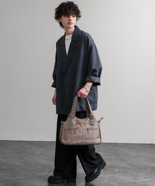 Rocky Monroe（ロッキーモンロー）の「2WAY PUレザーショルダーバッグ/トートバッグ（ショルダーバッグ・メンズ・ブラック/グレイッシュベージュ/ブルー/ブラウン/ワイン/パープル・FREE）」の22枚目の写真