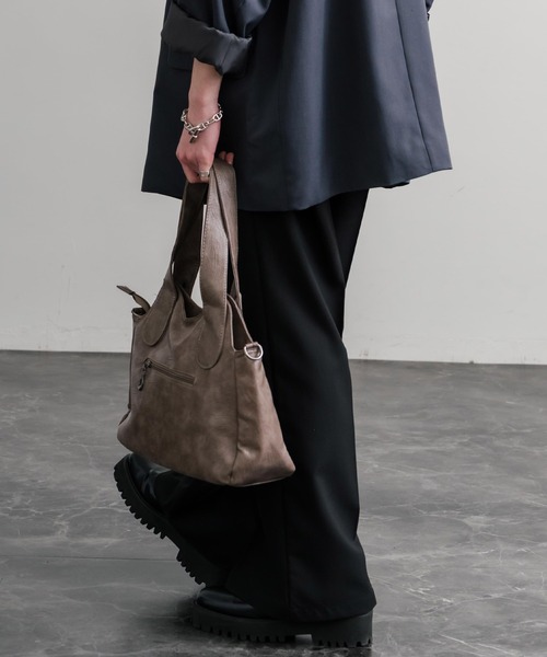 Rocky Monroe（ロッキーモンロー）の「2WAY PUレザーショルダーバッグ/トートバッグ（ショルダーバッグ・メンズ・ブラック/グレイッシュベージュ/ブルー/ブラウン/ワイン/パープル・FREE）」の21枚目の写真