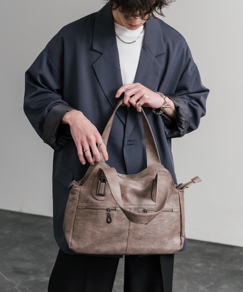 Rocky Monroe（ロッキーモンロー）の「2WAY PUレザーショルダーバッグ/トートバッグ（ショルダーバッグ・メンズ・ブラック/グレイッシュベージュ/ブルー/ブラウン/ワイン/パープル・FREE）」の20枚目の写真