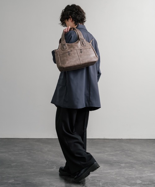 Rocky Monroe（ロッキーモンロー）の「2WAY PUレザーショルダーバッグ/トートバッグ（ショルダーバッグ・メンズ・ブラック/グレイッシュベージュ/ブルー/ブラウン/ワイン/パープル・FREE）」の19枚目の写真