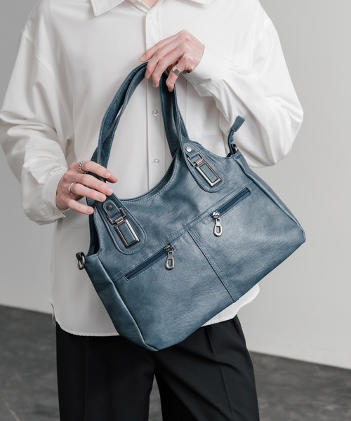 Rocky Monroe（ロッキーモンロー）の「2WAY PUレザーショルダーバッグ/トートバッグ（ショルダーバッグ・メンズ・ブラック/グレイッシュベージュ/ブルー/ブラウン/ワイン/パープル・FREE）」の17枚目の写真