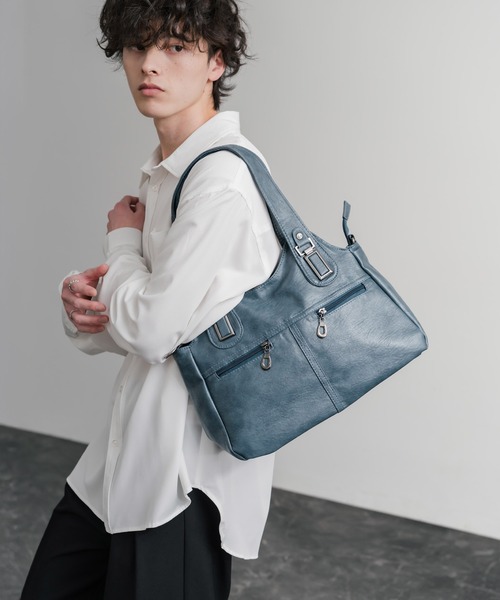 Rocky Monroe（ロッキーモンロー）の「2WAY PUレザーショルダーバッグ/トートバッグ（ショルダーバッグ・メンズ・ブラック/グレイッシュベージュ/ブルー/ブラウン/ワイン/パープル・FREE）」の16枚目の写真