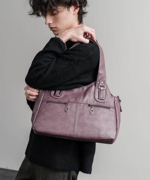 Rocky Monroe（ロッキーモンロー）の「2WAY PUレザーショルダーバッグ/トートバッグ（ショルダーバッグ・メンズ・ブラック/グレイッシュベージュ/ブルー/ブラウン/ワイン/パープル・FREE）」の15枚目の写真