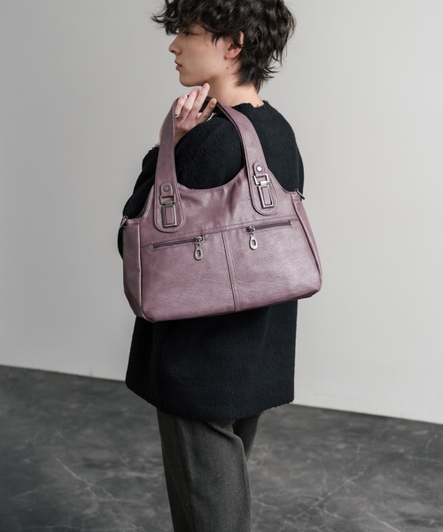 Rocky Monroe（ロッキーモンロー）の「2WAY PUレザーショルダーバッグ/トートバッグ（ショルダーバッグ・メンズ・ブラック/グレイッシュベージュ/ブルー/ブラウン/ワイン/パープル・FREE）」の14枚目の写真