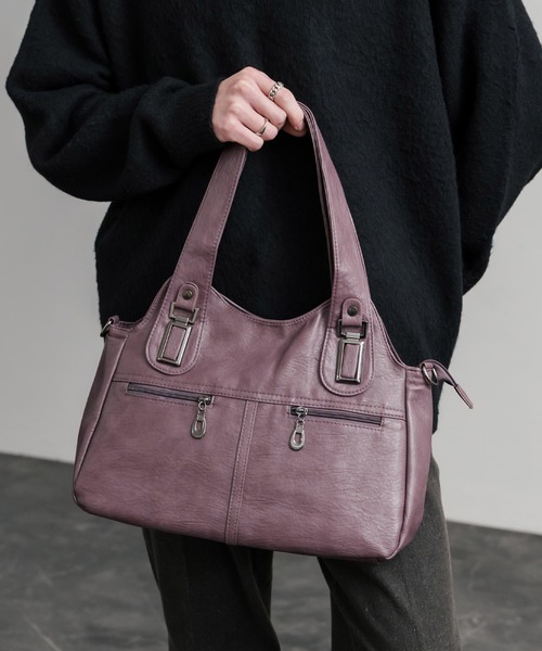 Rocky Monroe（ロッキーモンロー）の「2WAY PUレザーショルダーバッグ/トートバッグ（ショルダーバッグ・メンズ・ブラック/グレイッシュベージュ/ブルー/ブラウン/ワイン/パープル・FREE）」の13枚目の写真