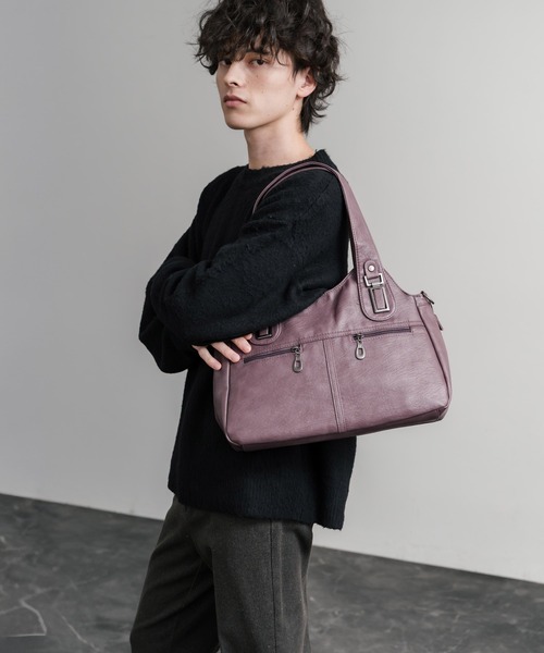 Rocky Monroe（ロッキーモンロー）の「2WAY PUレザーショルダーバッグ/トートバッグ（ショルダーバッグ・メンズ・ブラック/グレイッシュベージュ/ブルー/ブラウン/ワイン/パープル・FREE）」の8枚目の写真