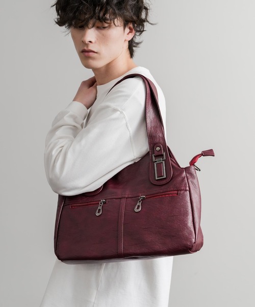 Rocky Monroe（ロッキーモンロー）の「2WAY PUレザーショルダーバッグ/トートバッグ（ショルダーバッグ・メンズ・ブラック/グレイッシュベージュ/ブルー/ブラウン/ワイン/パープル・FREE）」の7枚目の写真