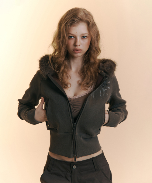 PLEASENOFOLLOW(プリーズノーフォロー)の「Becky Fur Hoodie Jacket (Mocha Brown)(パーカー・レディース・その他・FREE)」の1枚目の写真