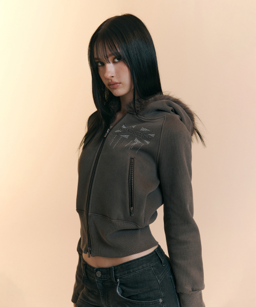 PLEASENOFOLLOW(プリーズノーフォロー)の「Becky Fur Hoodie Jacket (Mocha Brown)(パーカー・レディース・その他・FREE)」の2枚目の写真