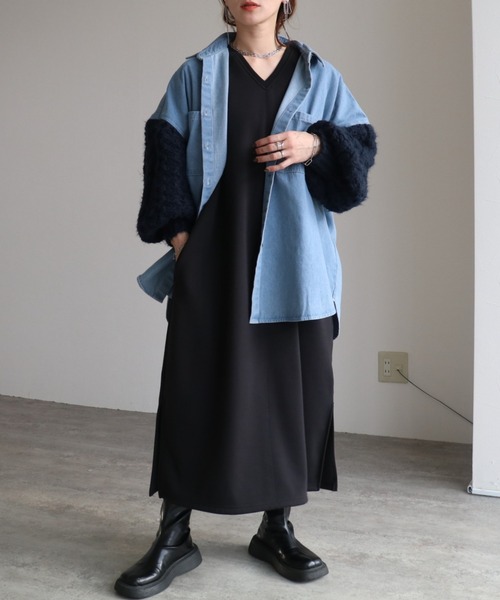 zena(ジェナ)の「☆アルガンオイル加工☆裏シャギーVネックワンピース(ワンピース・レディース・チャコール/ブラック・FREE)」の6枚目の写真