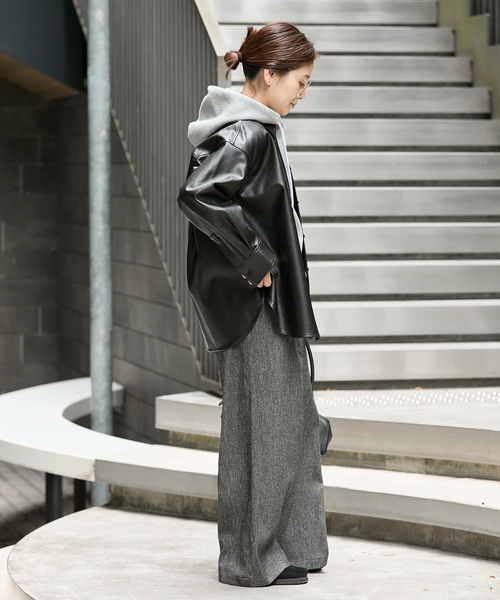 セール】ウォッシャブルフェイクレザーシャツ（シャツ/ブラウス