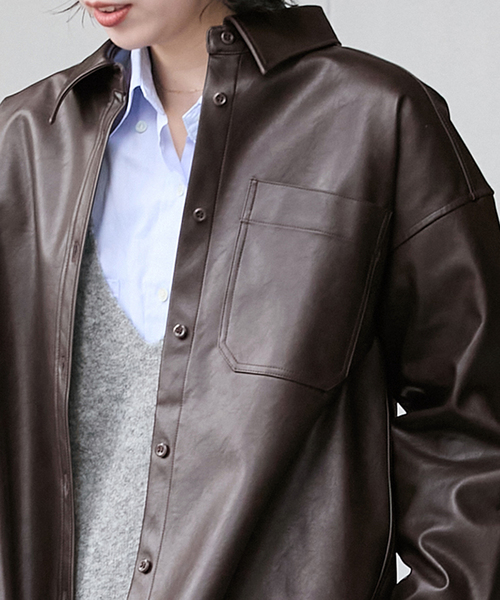 セール】ウォッシャブルフェイクレザーシャツ（シャツ/ブラウス