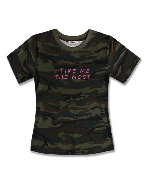 LIKE THE MOST(ライクザモースト)の「ミリタリーカモレギュラーハーフ袖Tシャツ_カーキ(Tシャツ/カットソー・レディース・カーキ・S/M/L)」の1枚目の写真