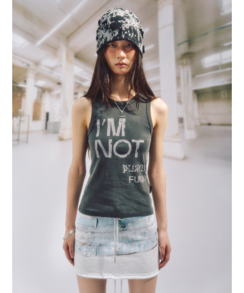SOMSOC(ソムソック)の「PUNKY SLOGAN RIBBED TANK TOP_CHARCOAL(Tシャツ/カットソー・レディース・その他・FREE)」の1枚目の写真