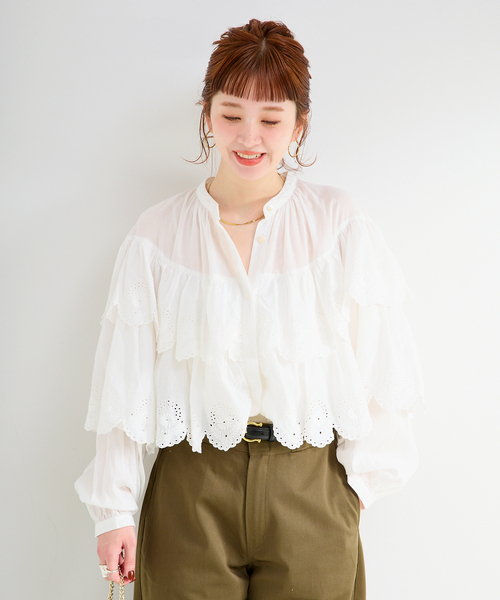 B.C STOCK(ベーセーストック)の「手洗い可 / ティアードレースフリルブラウス(シャツ/ブラウス・レディース・ブラック/ホワイト/レッド・FREE)」の13枚目の写真