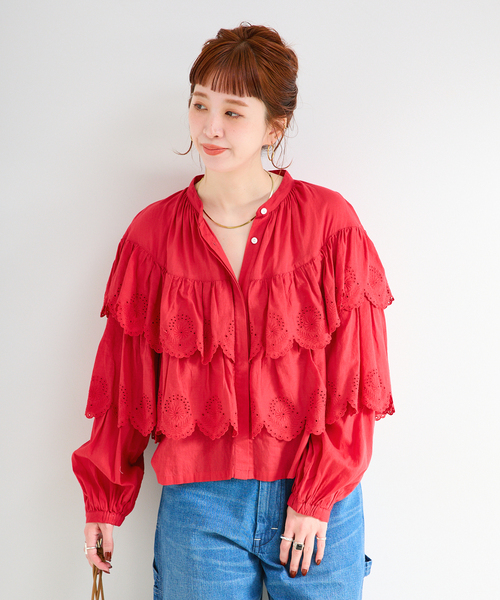 B.C STOCK(ベーセーストック)の「手洗い可 / ティアードレースフリルブラウス(シャツ/ブラウス・レディース・ブラック/ホワイト/レッド・FREE)」の20枚目の写真