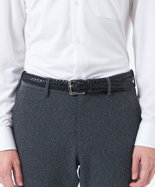 MACKINTOSH PHILOSOPHY（ﾏｯｷﾝﾄｯｼｭ ﾌｨﾛｿﾌｨｰ）の「オイルレザーメッシュ カジュアルベルト（ベルト・メンズ・ダークネイビー/ブラウン系その他7/ブラック・FREE）」の4枚目の写真