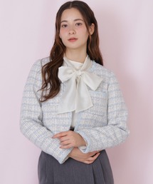 JILL by JILL STUART（ジルバイジルスチュアート）の「ビジューブレード付きツイードジャケット（ノーカラージャケット）」