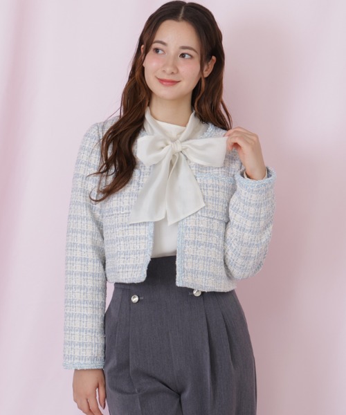 JILL by JILL STUART(ジルバイジルスチュアート)の「ビジューブレード付きツイードジャケット(ノーカラージャケット・レディース・ホワイト系その他/ブルー系その他・MEDIUM/SMALL)」の16枚目の写真