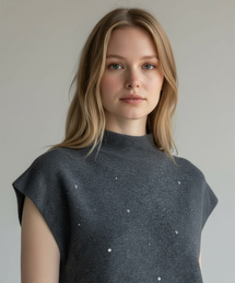 Soft Crystal Drift Mock Neck Knit (Gray)