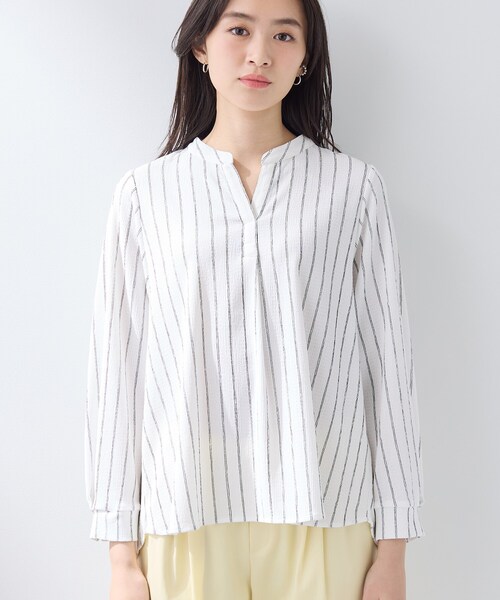 INDIVI(インディヴィ)の「【洗える/着心地楽ちん】ブラウス風ストライプカットソートップス(Tシャツ/カットソー・レディース・サックスブルー系2/ブラック系2/ホワイト系3・38/34/15 /13/05)」の20枚目の写真