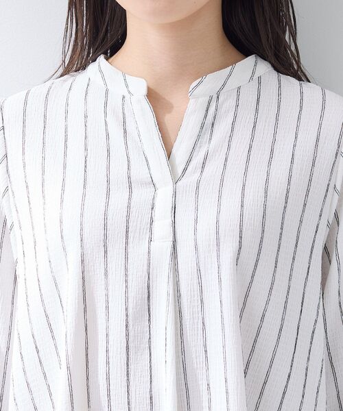 INDIVI(インディヴィ)の「【洗える/着心地楽ちん】ブラウス風ストライプカットソートップス(Tシャツ/カットソー・レディース・サックスブルー系2/ブラック系2/ホワイト系3・38/34/15 /13/05)」の16枚目の写真