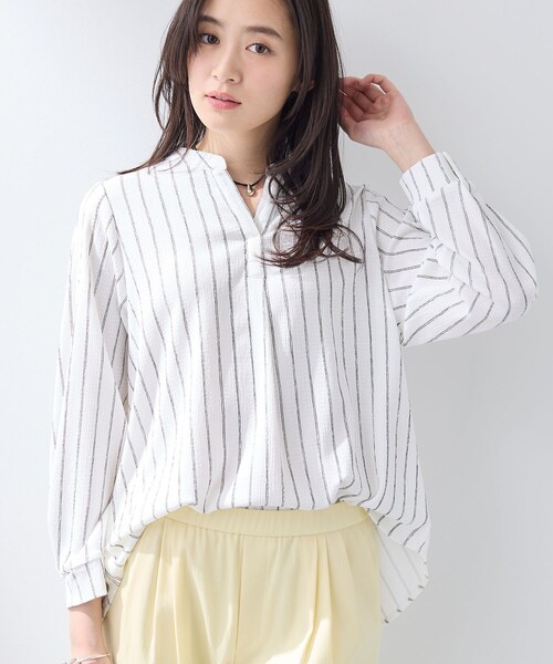 INDIVI(インディヴィ)の「【洗える/着心地楽ちん】ブラウス風ストライプカットソートップス(Tシャツ/カットソー・レディース・サックスブルー系2/ブラック系2/ホワイト系3・38/34/15 /13/05)」の19枚目の写真