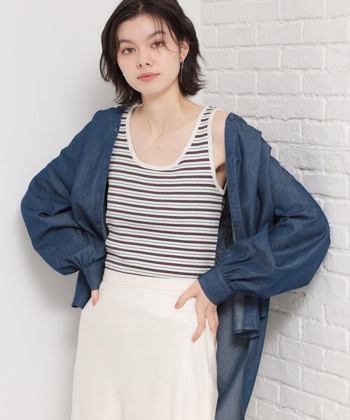 THE SHOP TK (ザ ショップ ティーケー )の「マルチボーダーニットソータンク(タンクトップ・レディース・アイボリー系2/ブラック系2/ダークブラウン系2・13/12)」の1枚目の写真