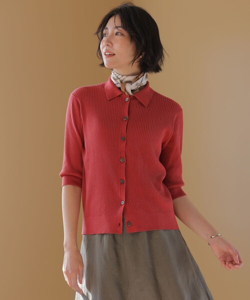 J.PRESS(ジェイプレス)の「LINEN COTTON ポロ ニット(ニット/セーター・レディース・ネイビー系/サックスブルー系/ブラウン系/レッド系・LARGE/MEDIUM)」の1枚目の写真