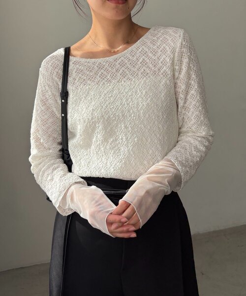 CAPRICIEUX LE'MAGE(カプリシューレマージュ)の「袖シアーレースT(Tシャツ/カットソー・レディース・ブラック/ホワイト・FREE)」の10枚目の写真