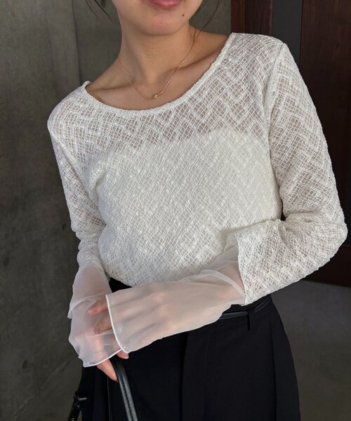 CAPRICIEUX LE'MAGE(カプリシューレマージュ)の「袖シアーレースT(Tシャツ/カットソー・レディース・ブラック/ホワイト・FREE)」の14枚目の写真