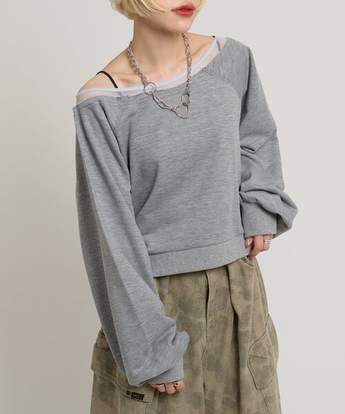 w closet(ダブルクローゼット)の「シアーワンショルスウェット(Tシャツ/カットソー・レディース・アイボリー/グリーン/グレー・FREE)」の2枚目の写真